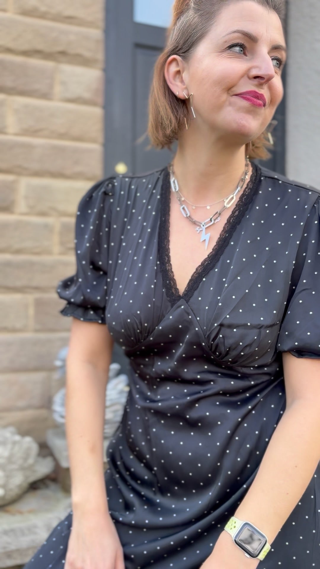 Satin Lace Polka Dot Tea Dress