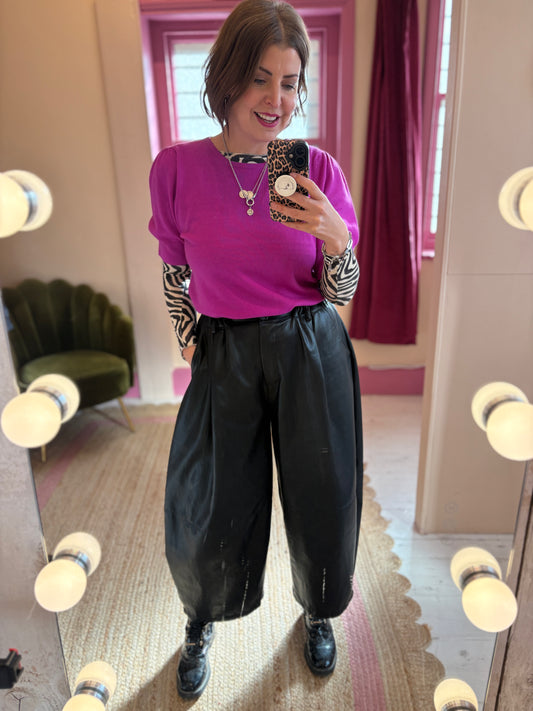 Leather Barrel Leg Trousers