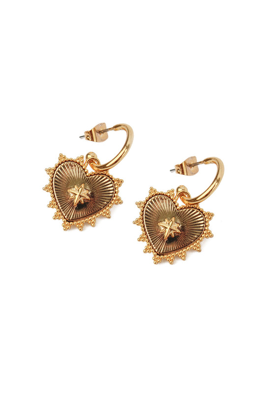 Gold Charm Heart Hoop Earrings