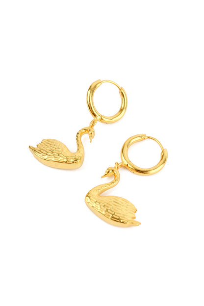Gold Swan Huggie Hoop Earrings