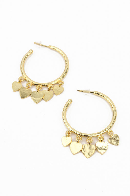 Heart Charms Gold Hoops