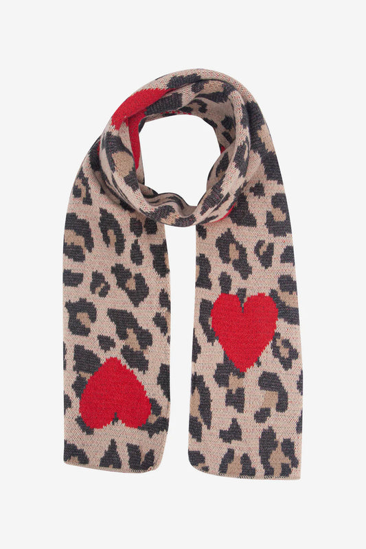 Beige Leopard Red Hearts Scarf