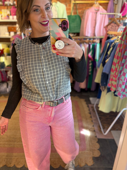 Checked Button Front Top