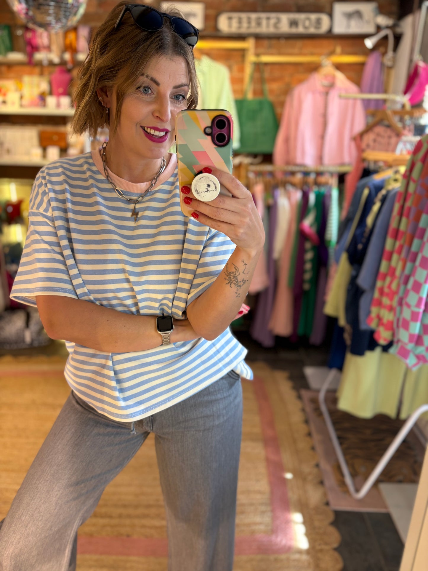 Fine Striped Boxy T-Shirt