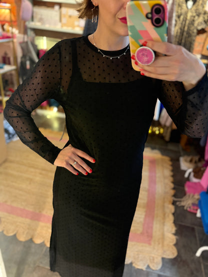 Flower Polka Dot Mesh Column Dress