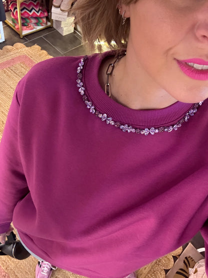 Jewel Trim Magenta Sweatshirt