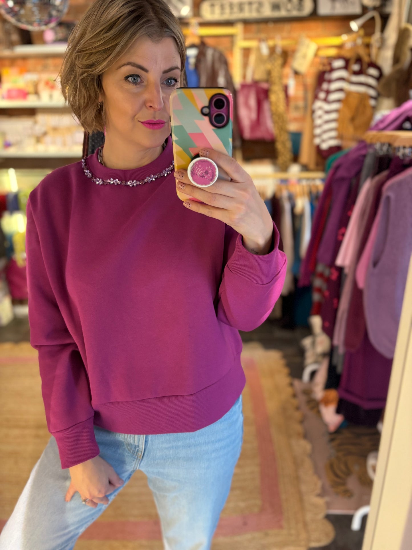 Jewel Trim Magenta Sweatshirt