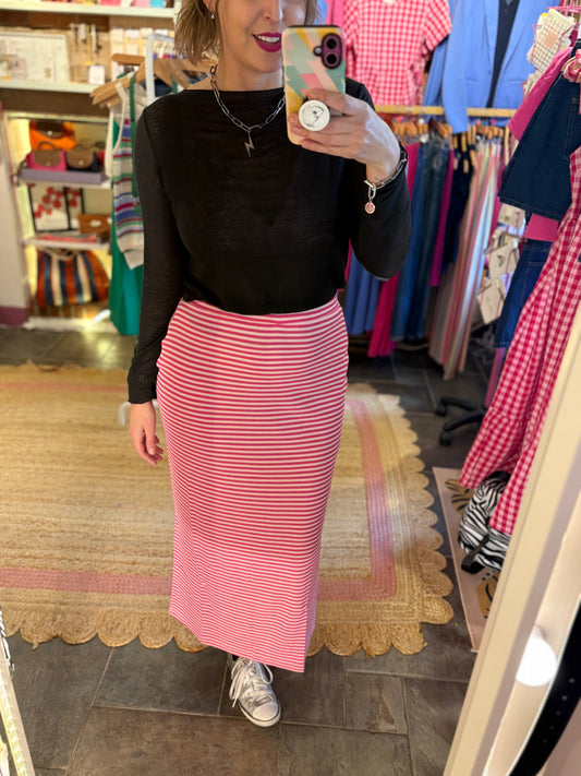 Ribbed Stripe Midi Skirt