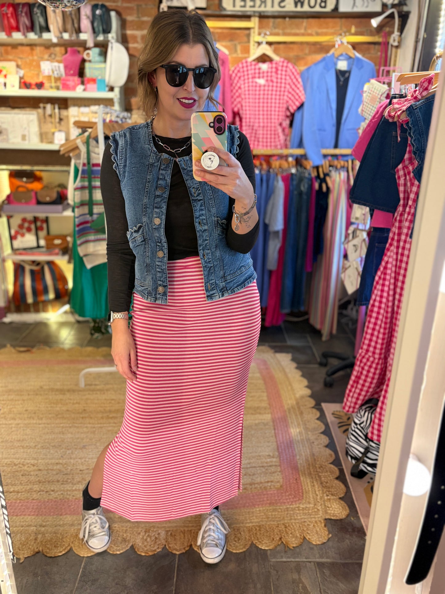 Ribbed Stripe Midi Skirt