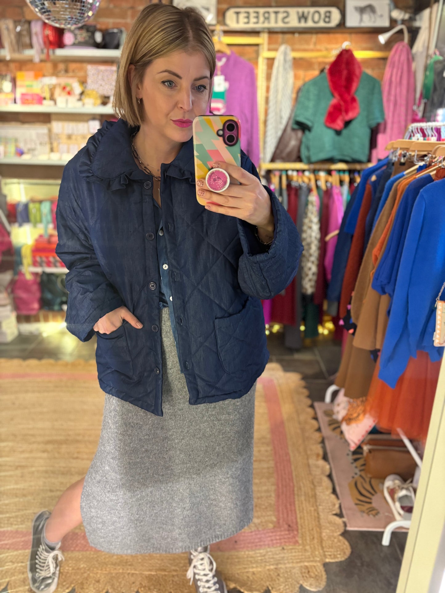 Frill Collar Denim Quilted Jacket