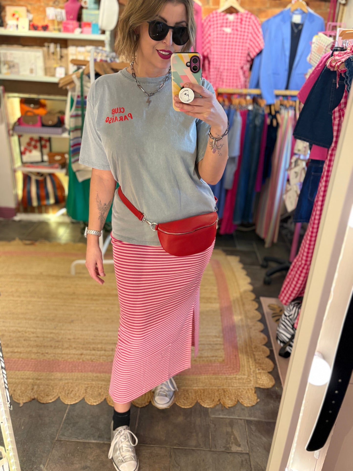 Ribbed Stripe Midi Skirt