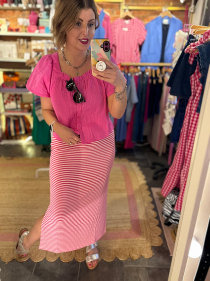 Ribbed Stripe Midi Skirt