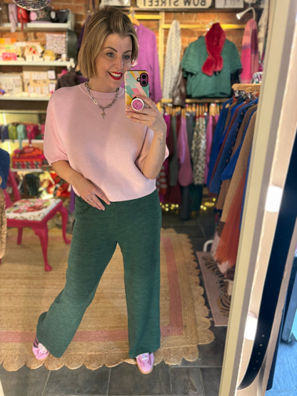 Ribbed Wide Leg Trousers | Forest Green