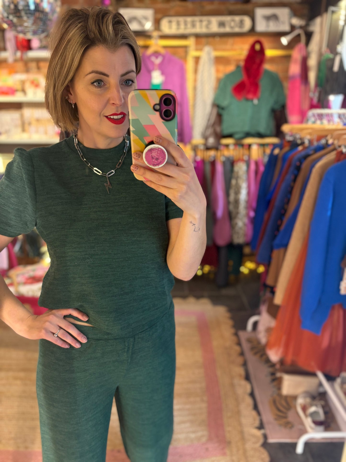 Ribbed Short Sleeve Top | Forest Green