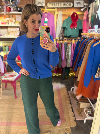 Ribbed Wide Leg Trousers | Forest Green