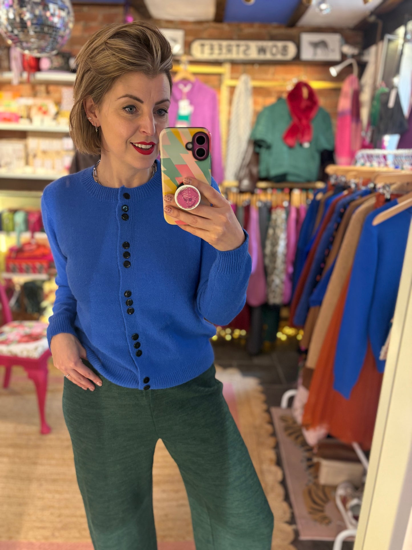 Cobalt Blue Black Button Cardigan