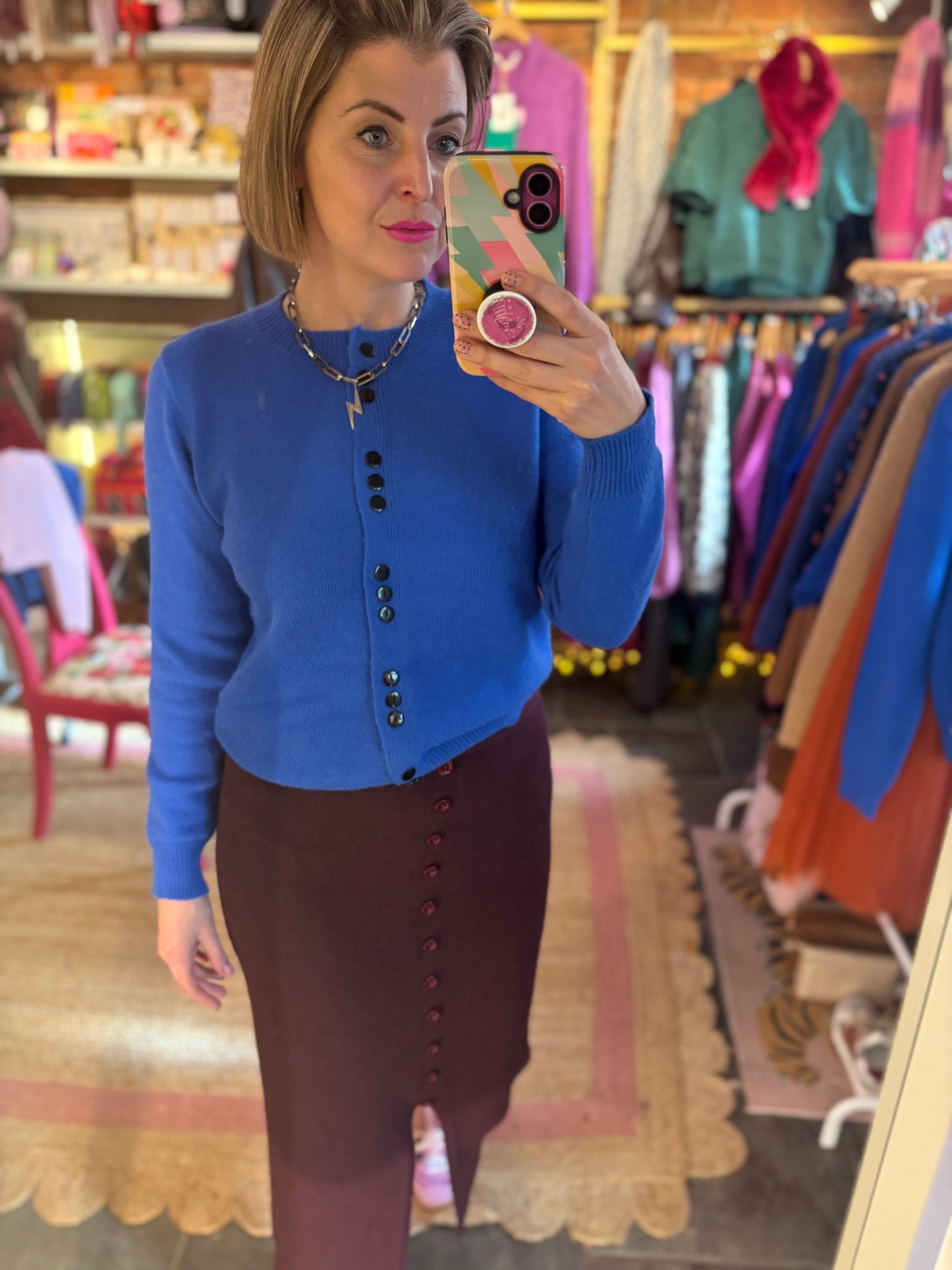 Cobalt Blue Black Button Cardigan