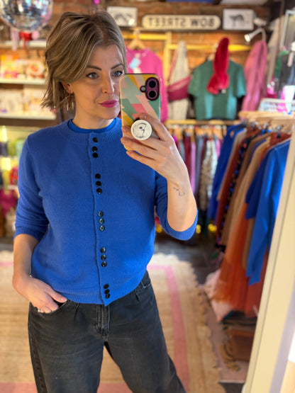 Cobalt Blue Black Button Cardigan