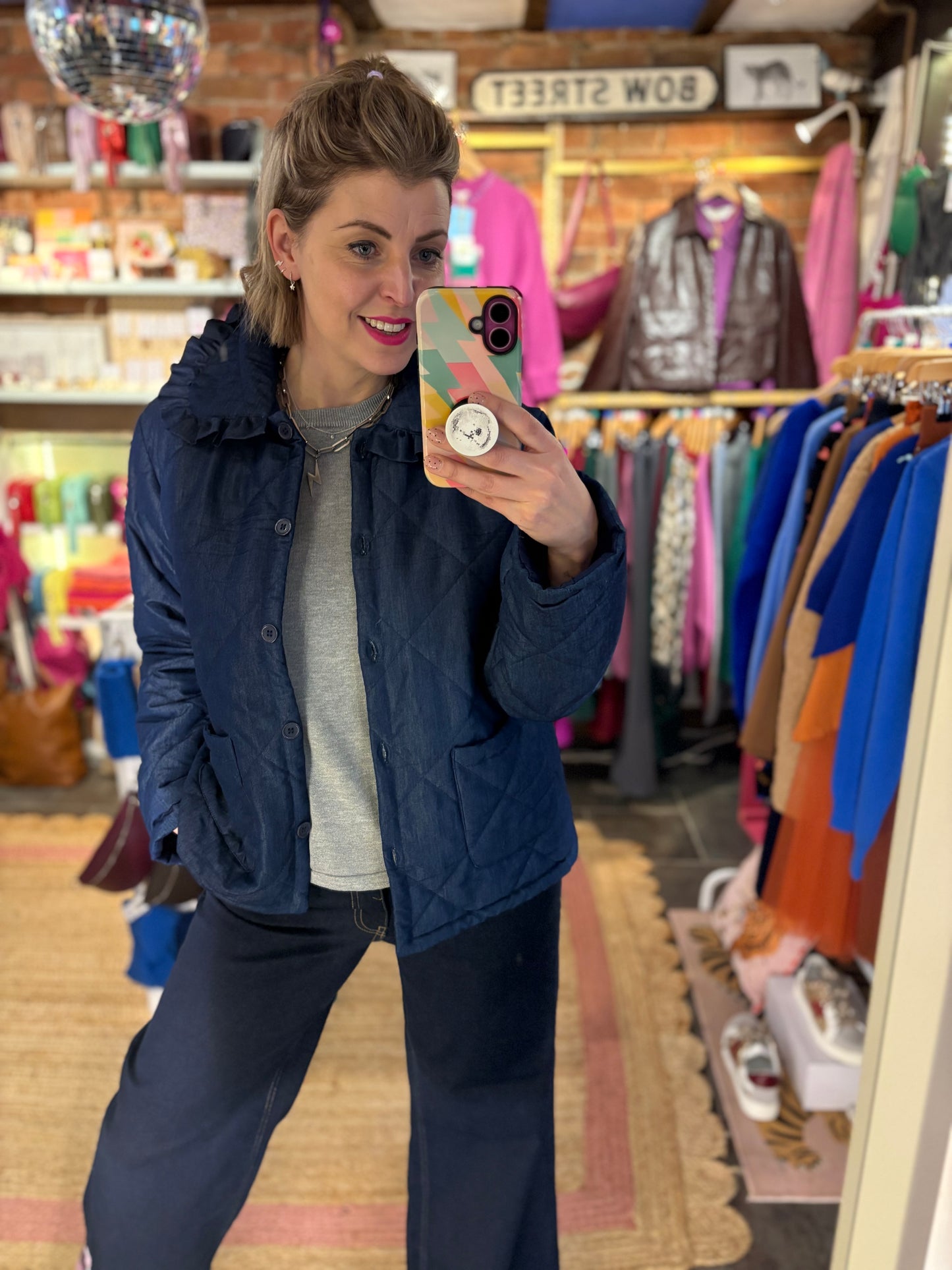 Frill Collar Denim Quilted Jacket