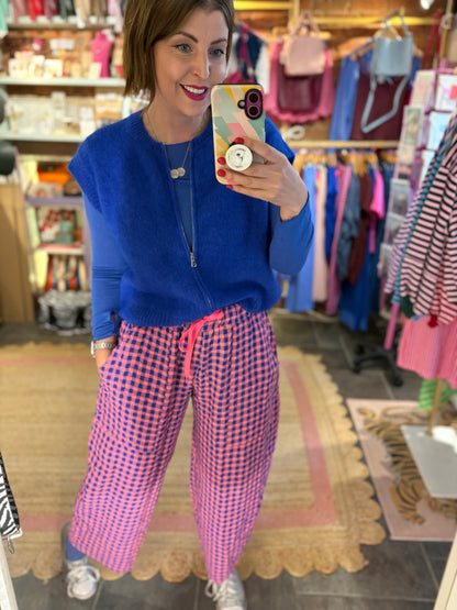 Gingham Barrel Leg Trousers *New Season Colours*
