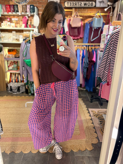 Gingham Barrel Leg Trousers *New Season Colours*