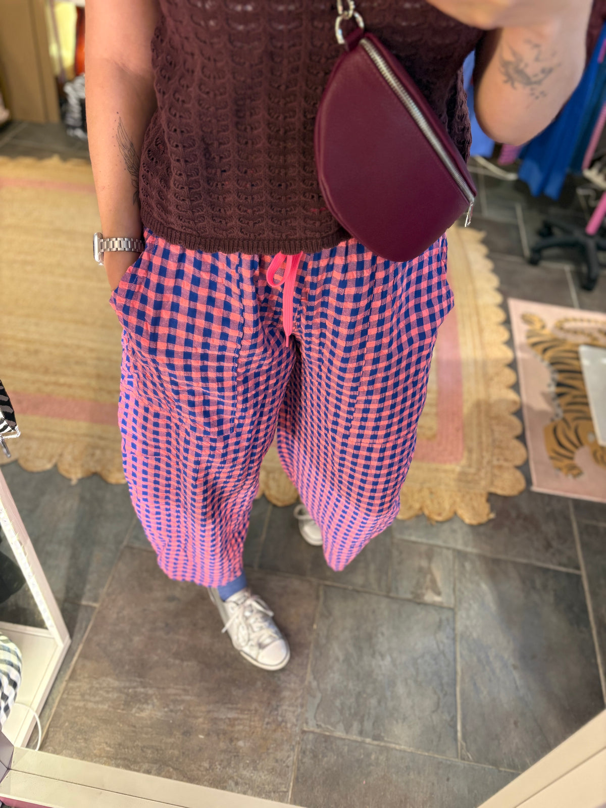 Gingham Barrel Leg Trousers *New Season Colours*