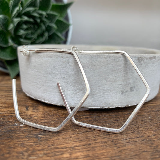 Silver Hex Large Hoop