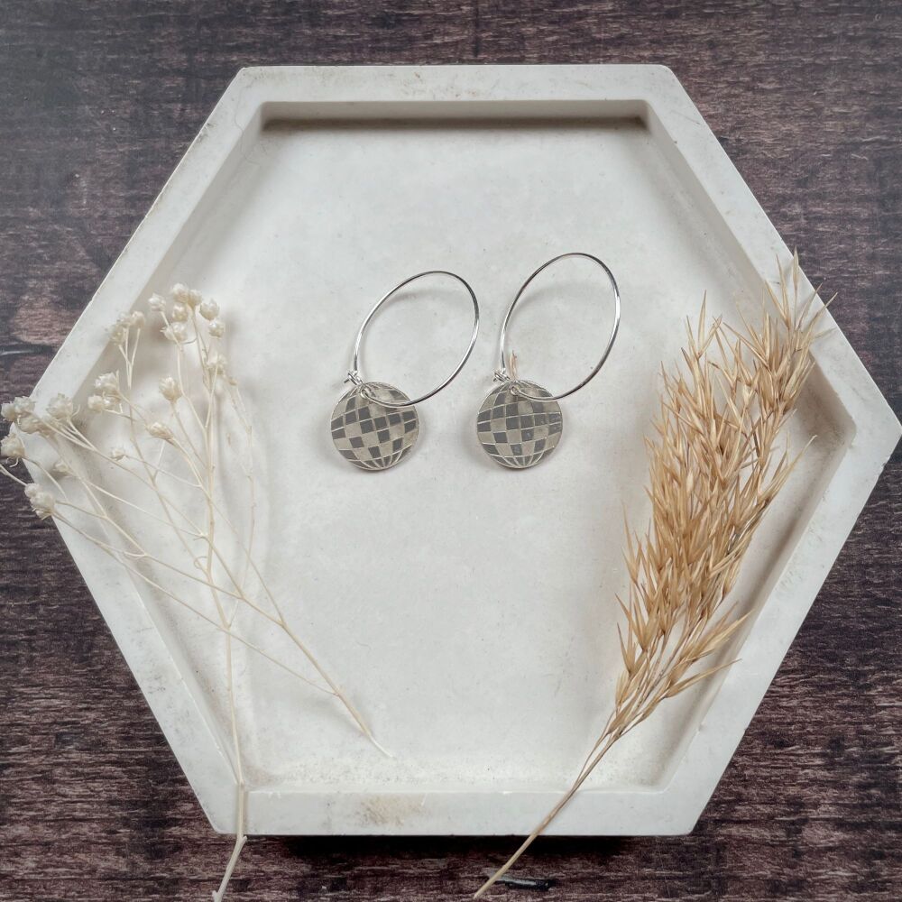 Silver Disco Ball Hoop Earrings