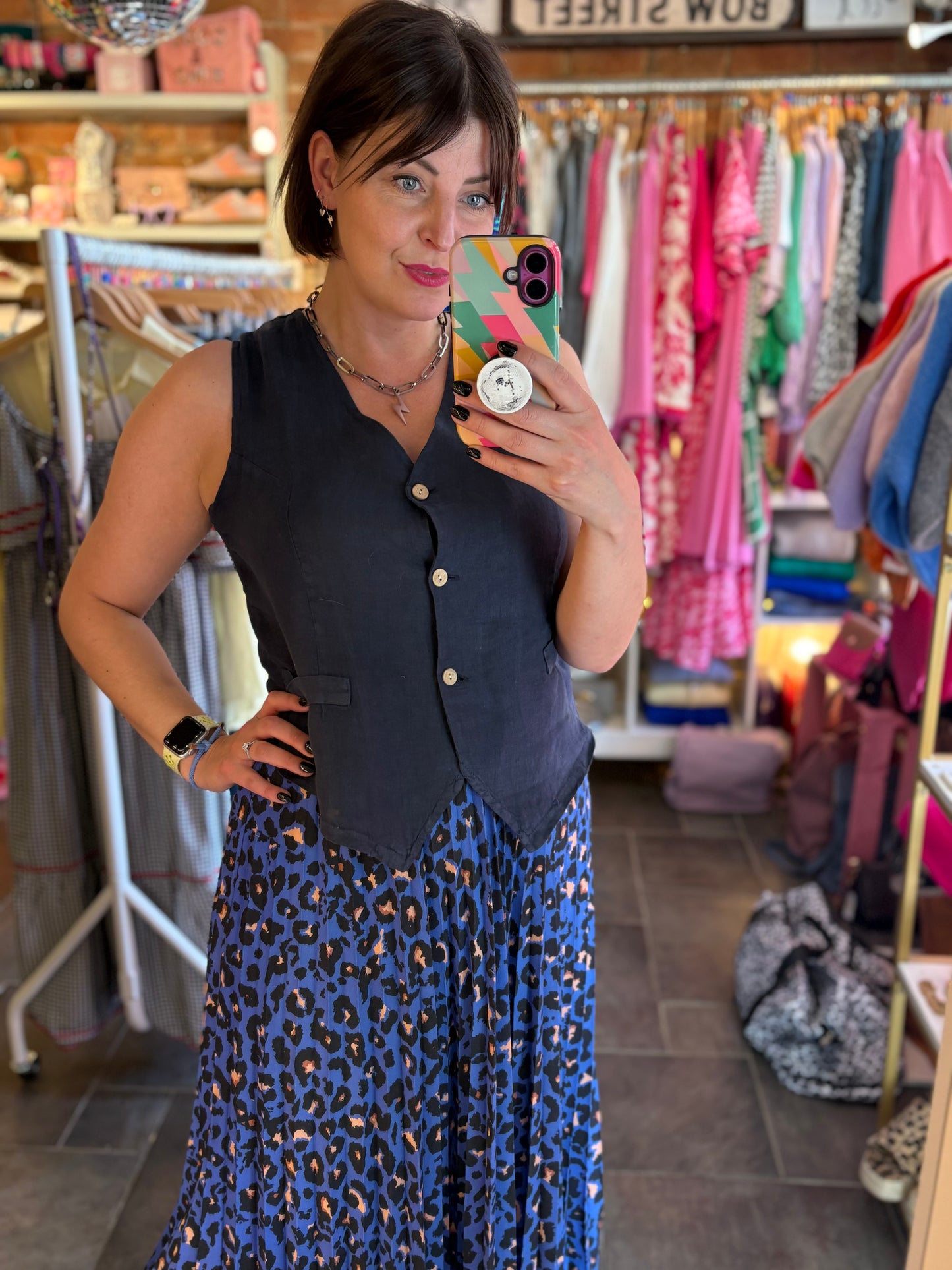 Leopard Print Pleated Skirt