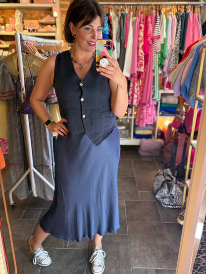 Satin Midi Slip Skirt