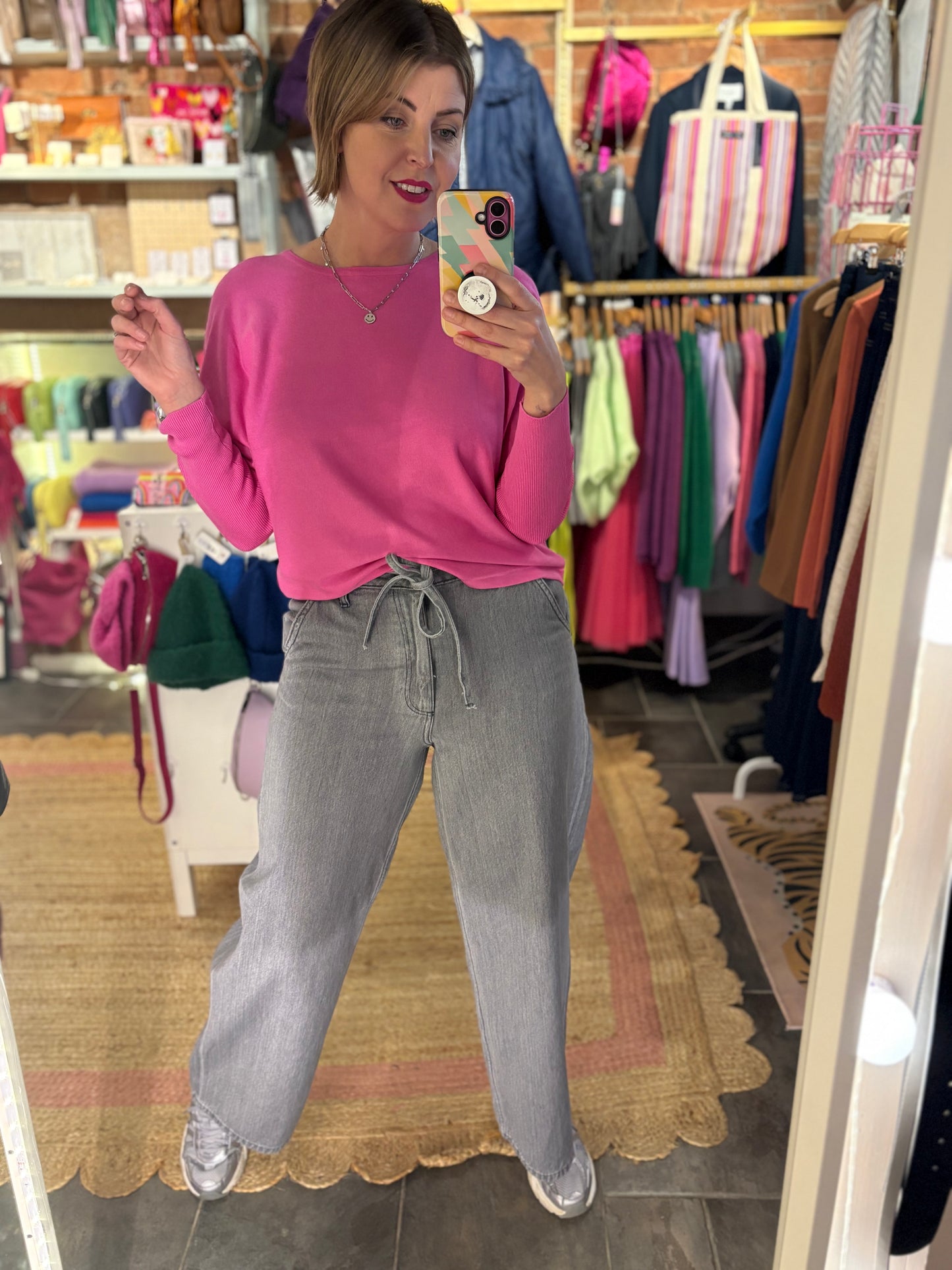 Wide Leg Grey Ankle Length Jeans