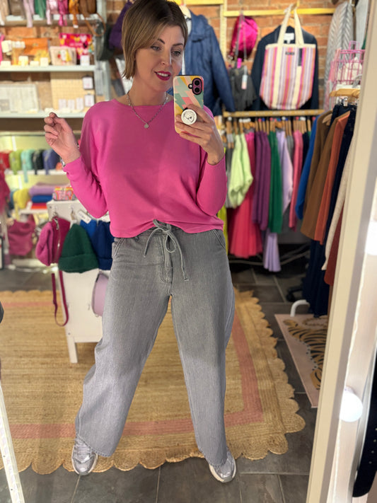 Wide Leg Grey Ankle Length Jeans