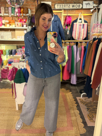 Wide Leg Grey Ankle Length Jeans