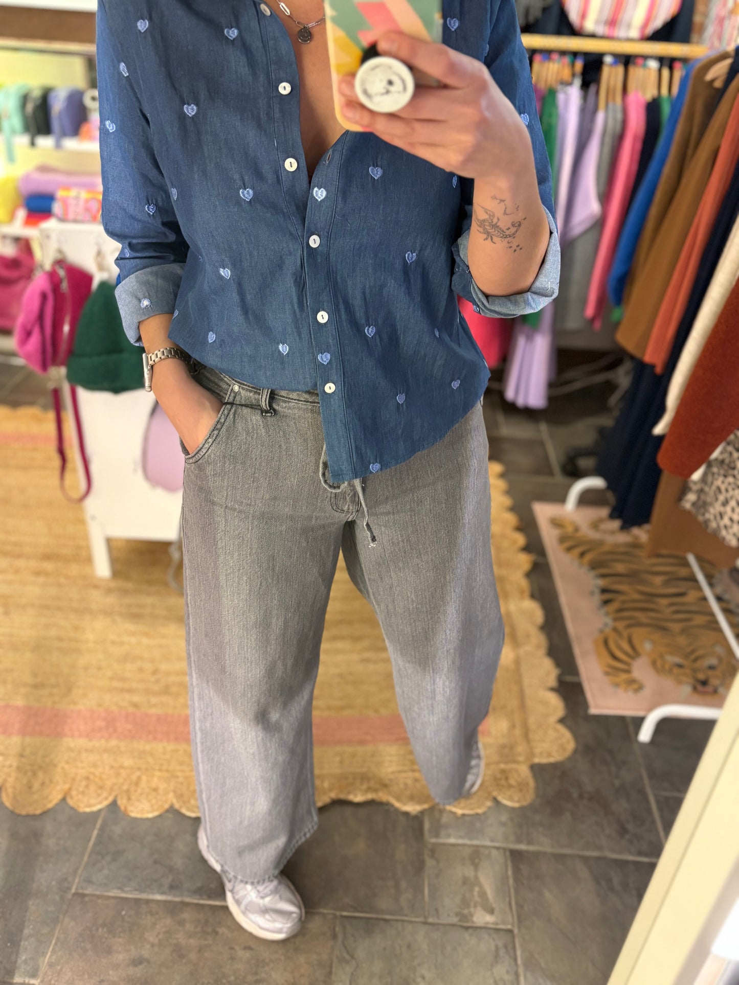 Wide Leg Grey Ankle Length Jeans