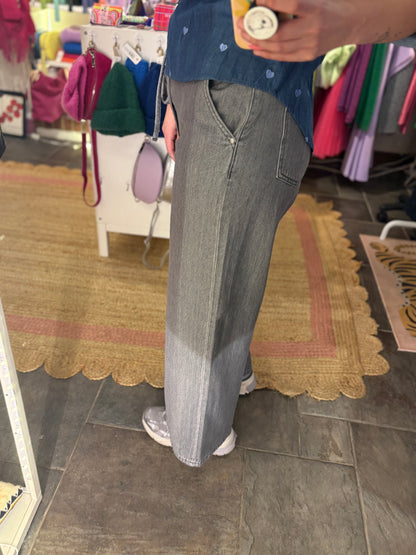 Wide Leg Grey Ankle Length Jeans