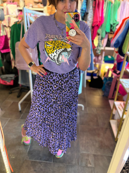 Leopard Print Pleated Skirt