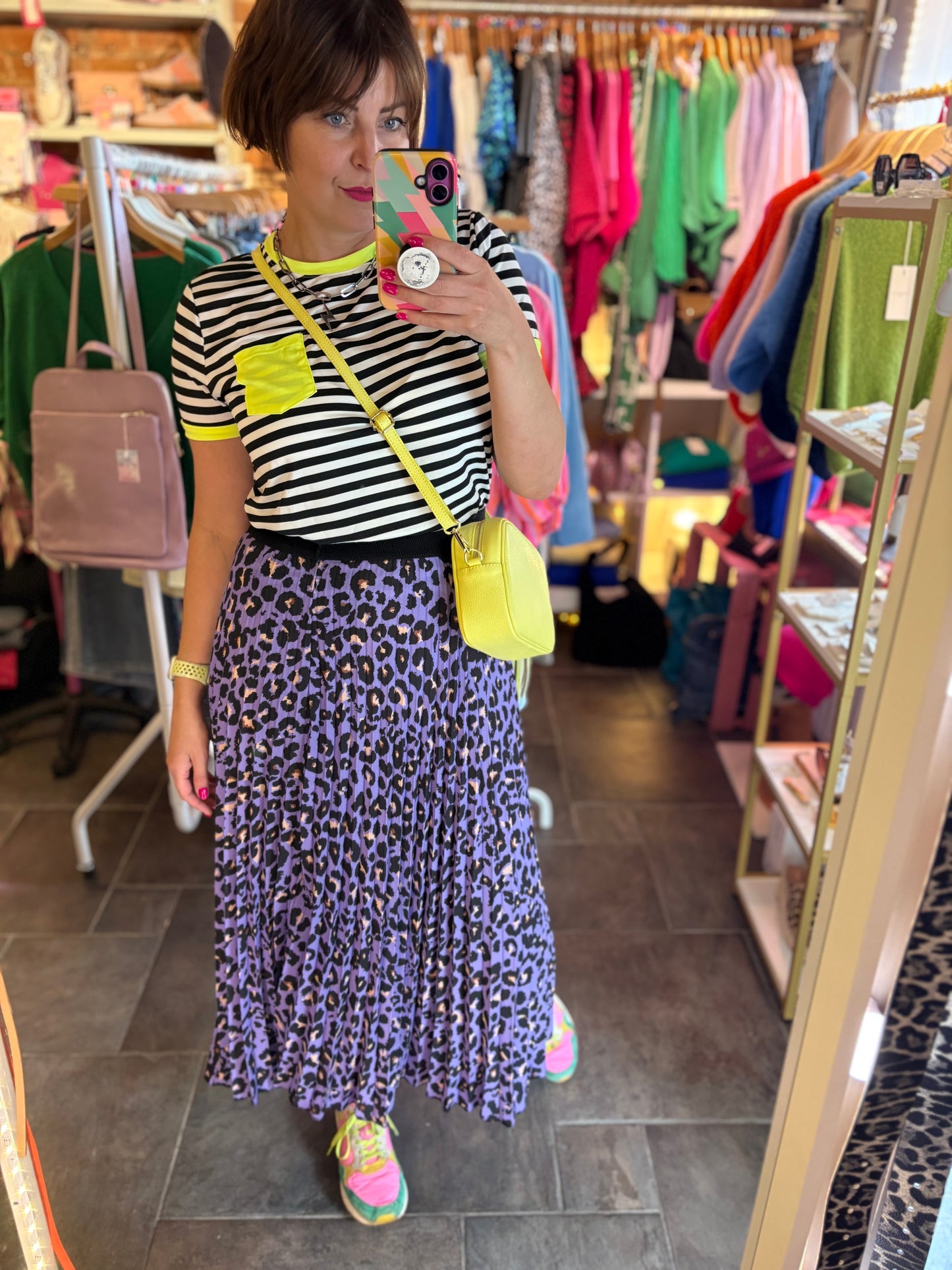 Leopard Print Pleated Skirt