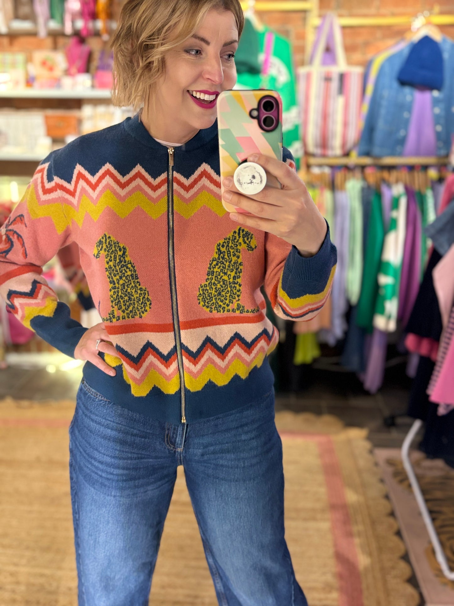 Leopard & Palm Trees Knitted Bomber