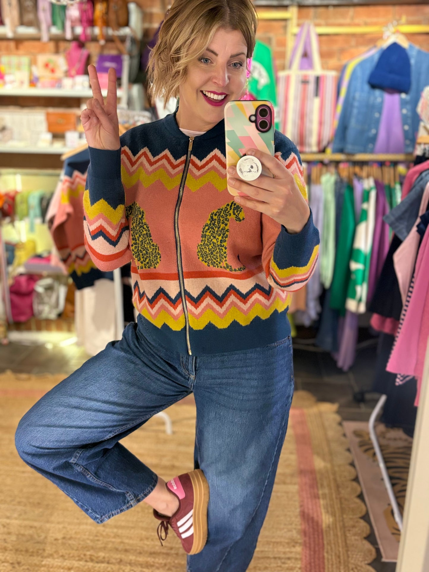 Leopard & Palm Trees Knitted Bomber