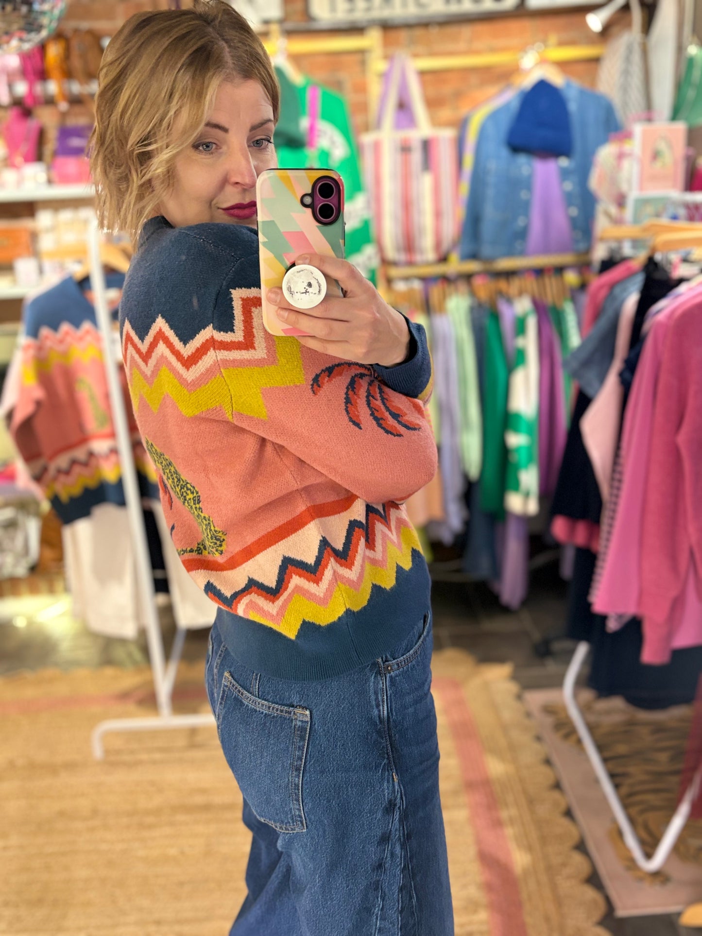 Leopard & Palm Trees Knitted Bomber