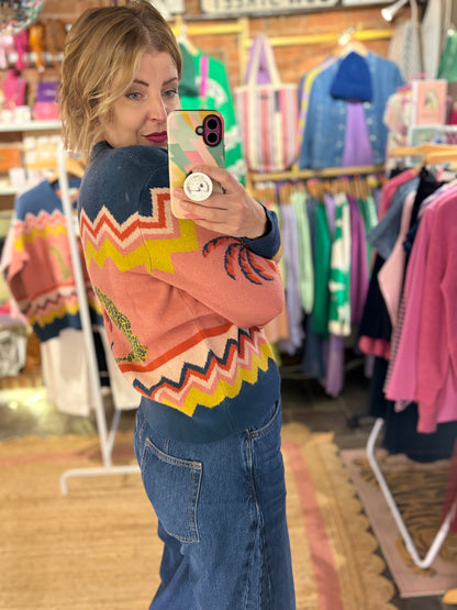 Leopard & Palm Trees Knitted Bomber