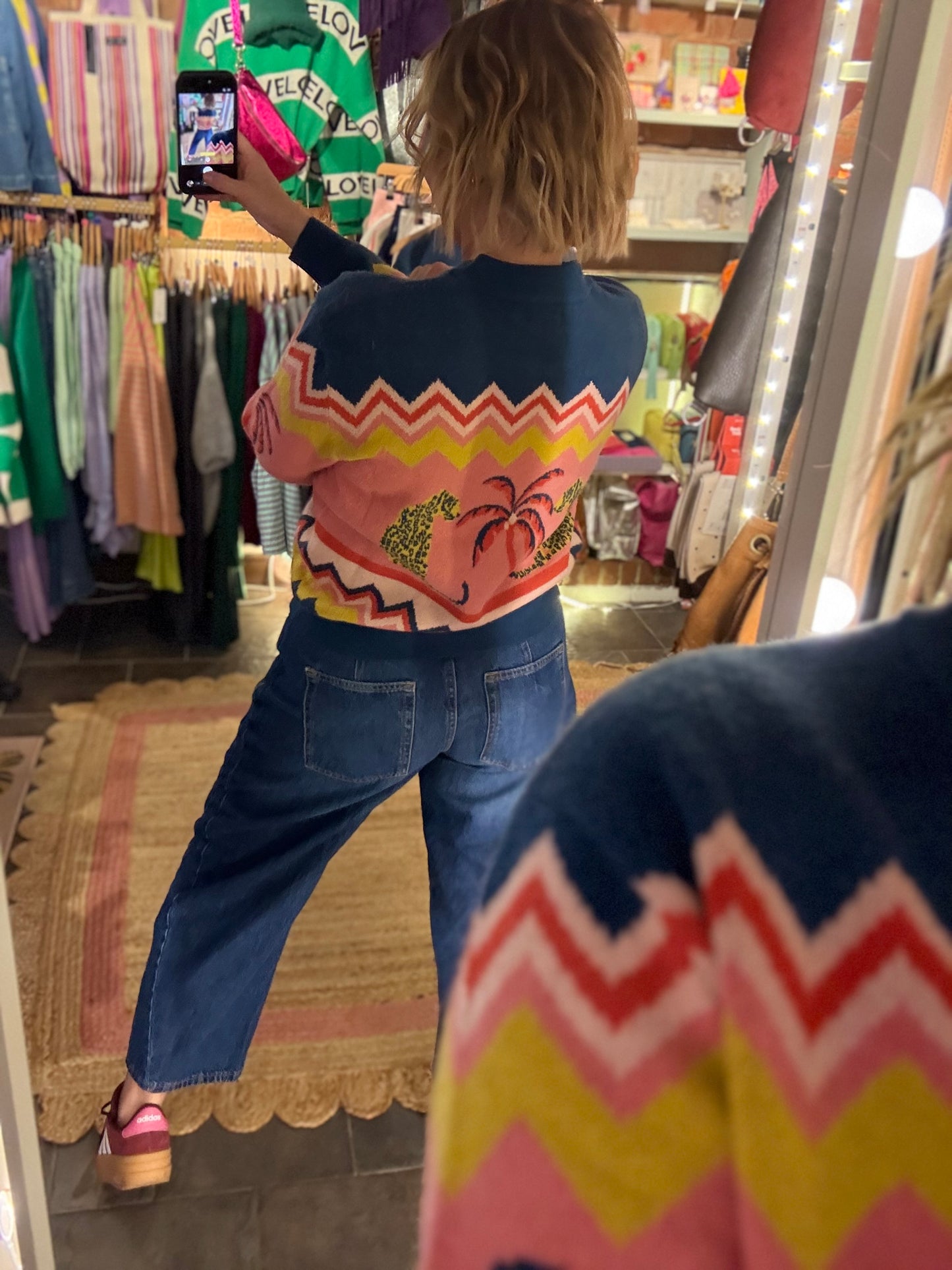 Leopard & Palm Trees Knitted Bomber