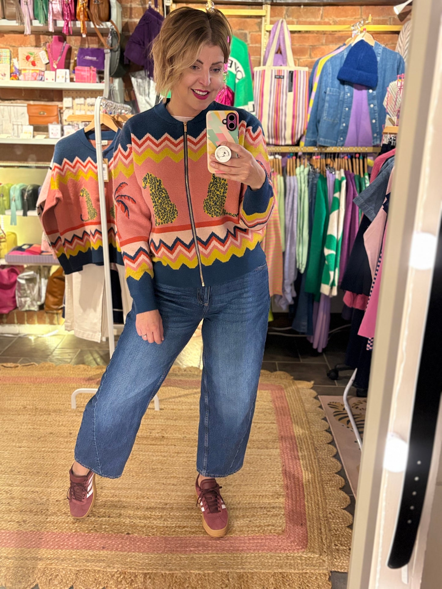 Leopard & Palm Trees Knitted Bomber