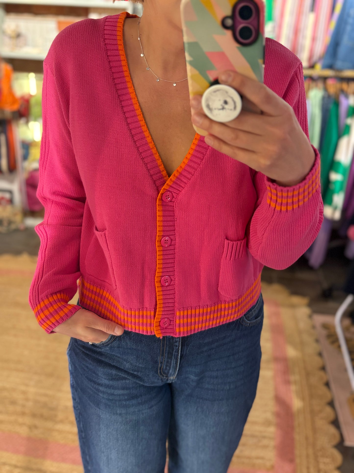 Pink Cotton Knit Cardigan