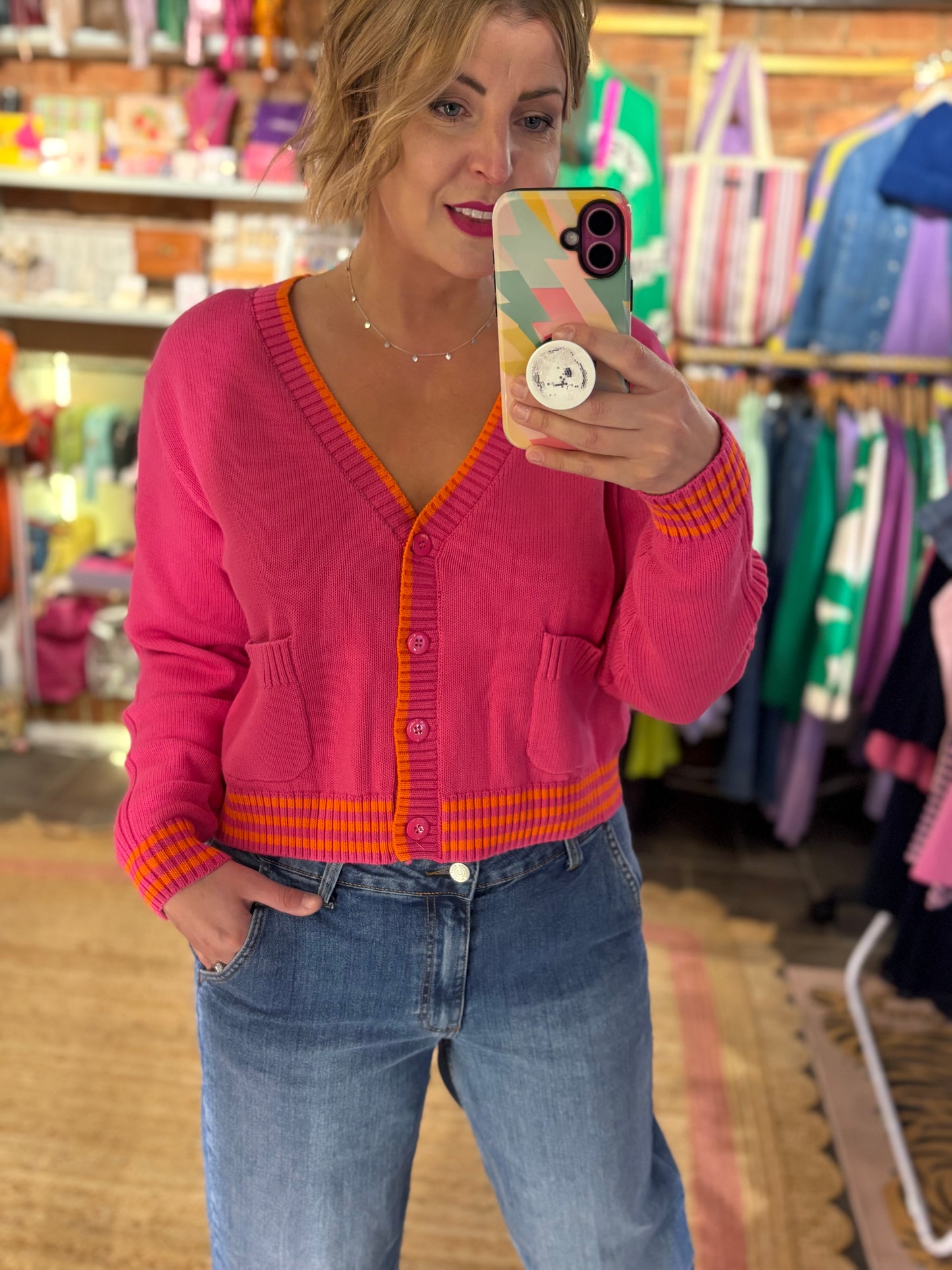 Pink Cotton Knit Cardigan