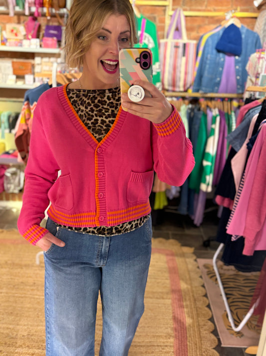 Pink Cotton Knit Cardigan