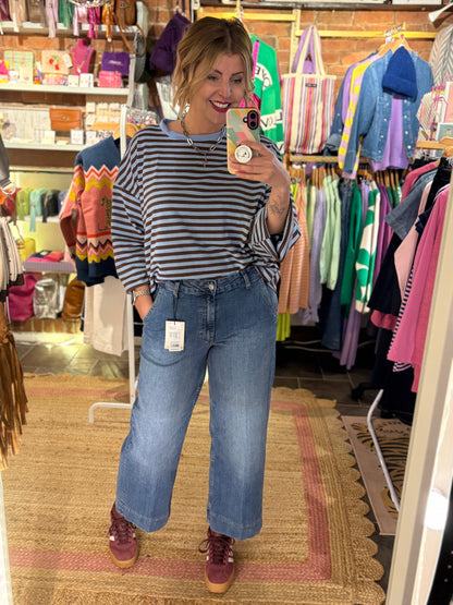 Ankle Length Wide Leg Jeans