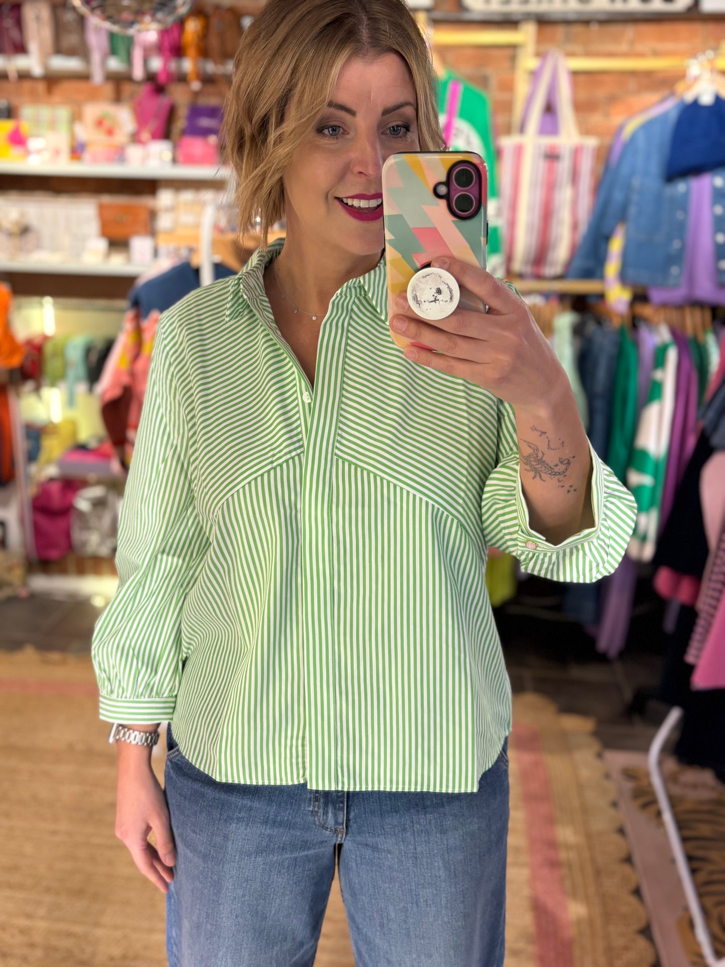 Pin Stripe Green Blouse