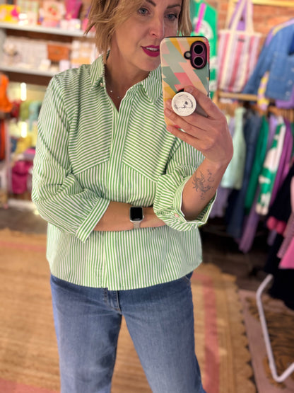 Pin Stripe Green Blouse