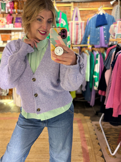 Frill Cuff Lilac Cardigan